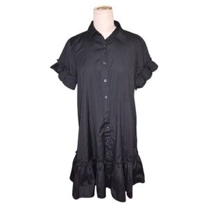 J. Crew Black Amelia Ruffle Button-Up Dress